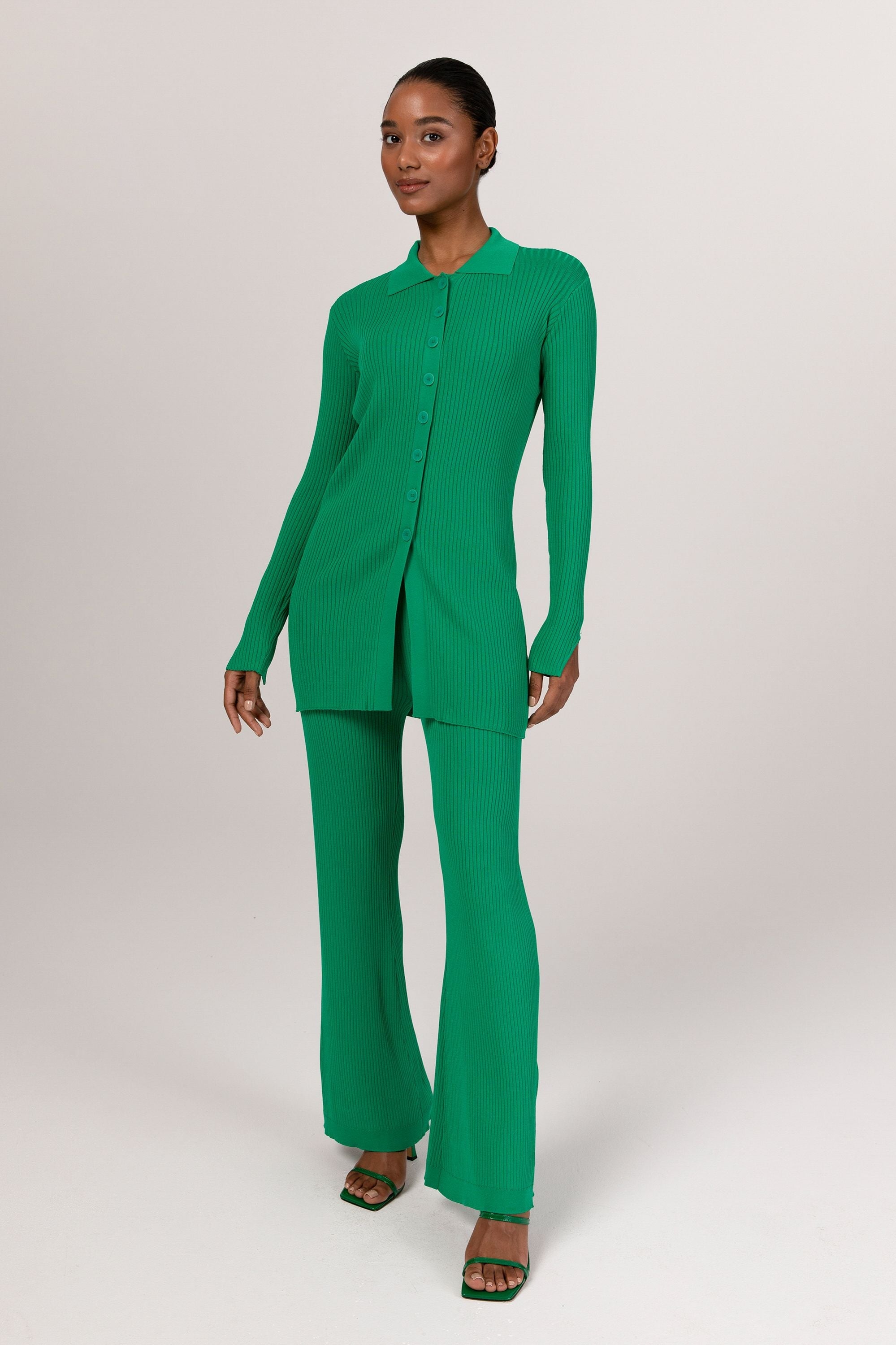 Image of Asma Lite Rib Button Up Top - Jade