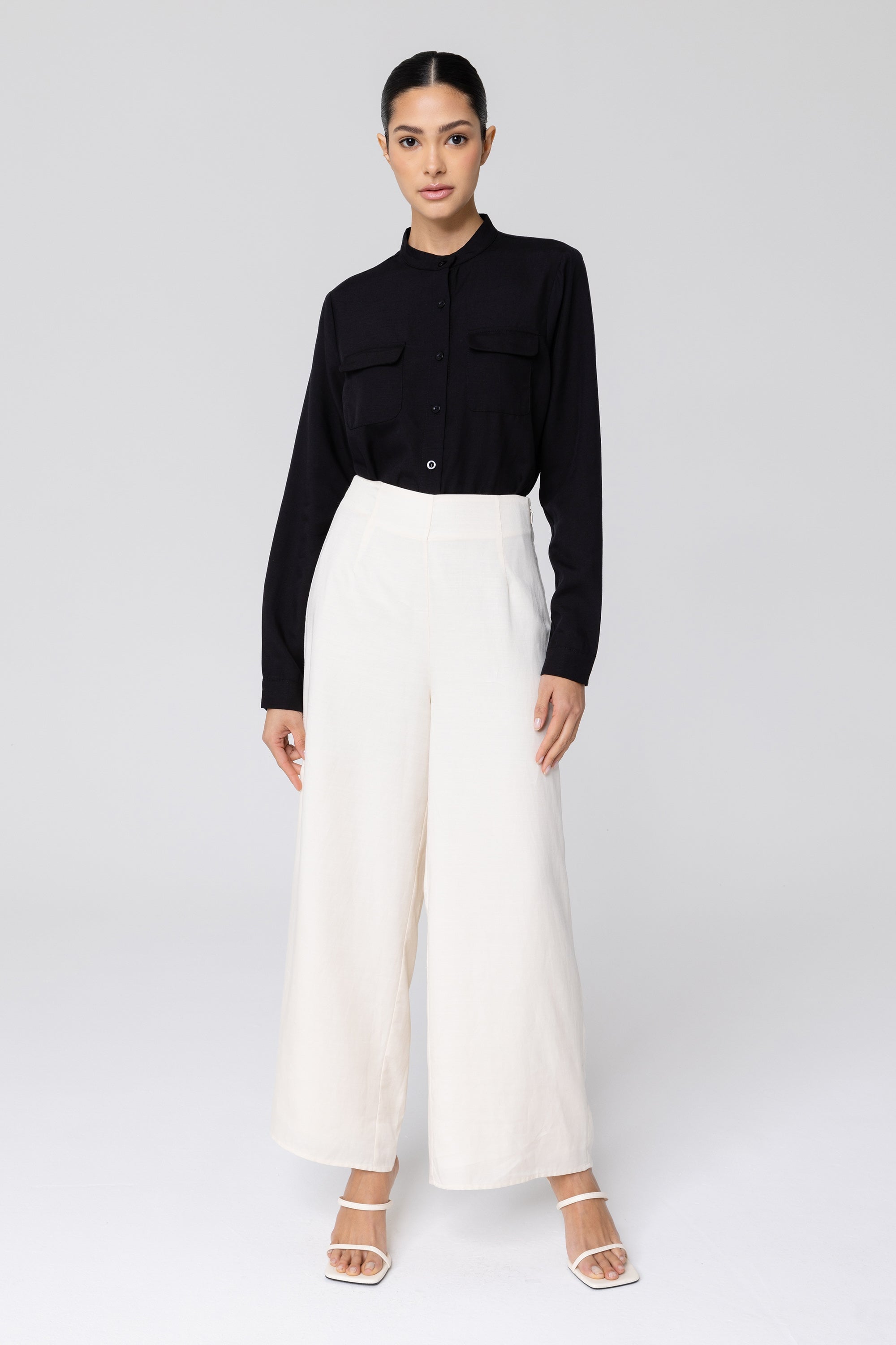 Image of Basma Linen Wide Leg Pants - Off White