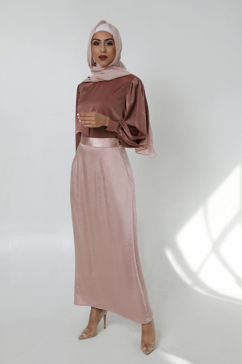 pink satin maxi skirt