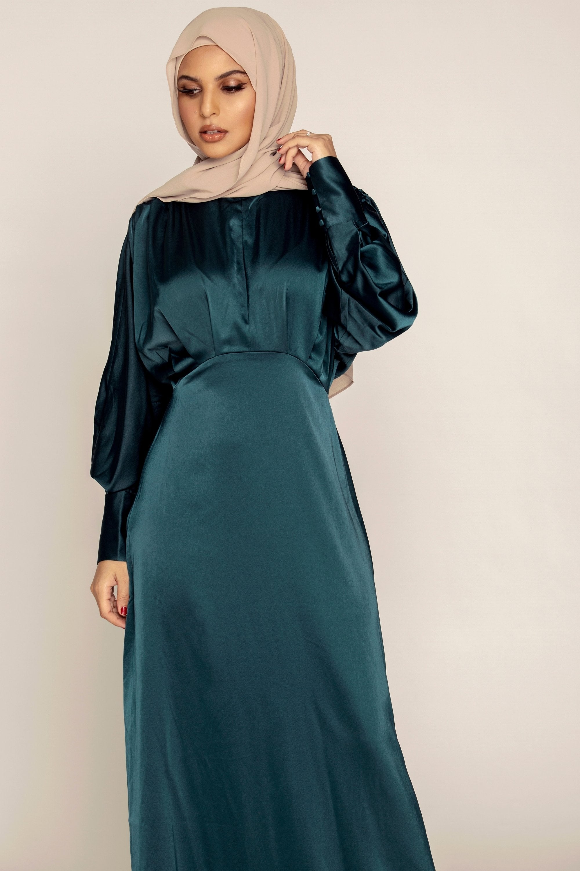 teal satin dress