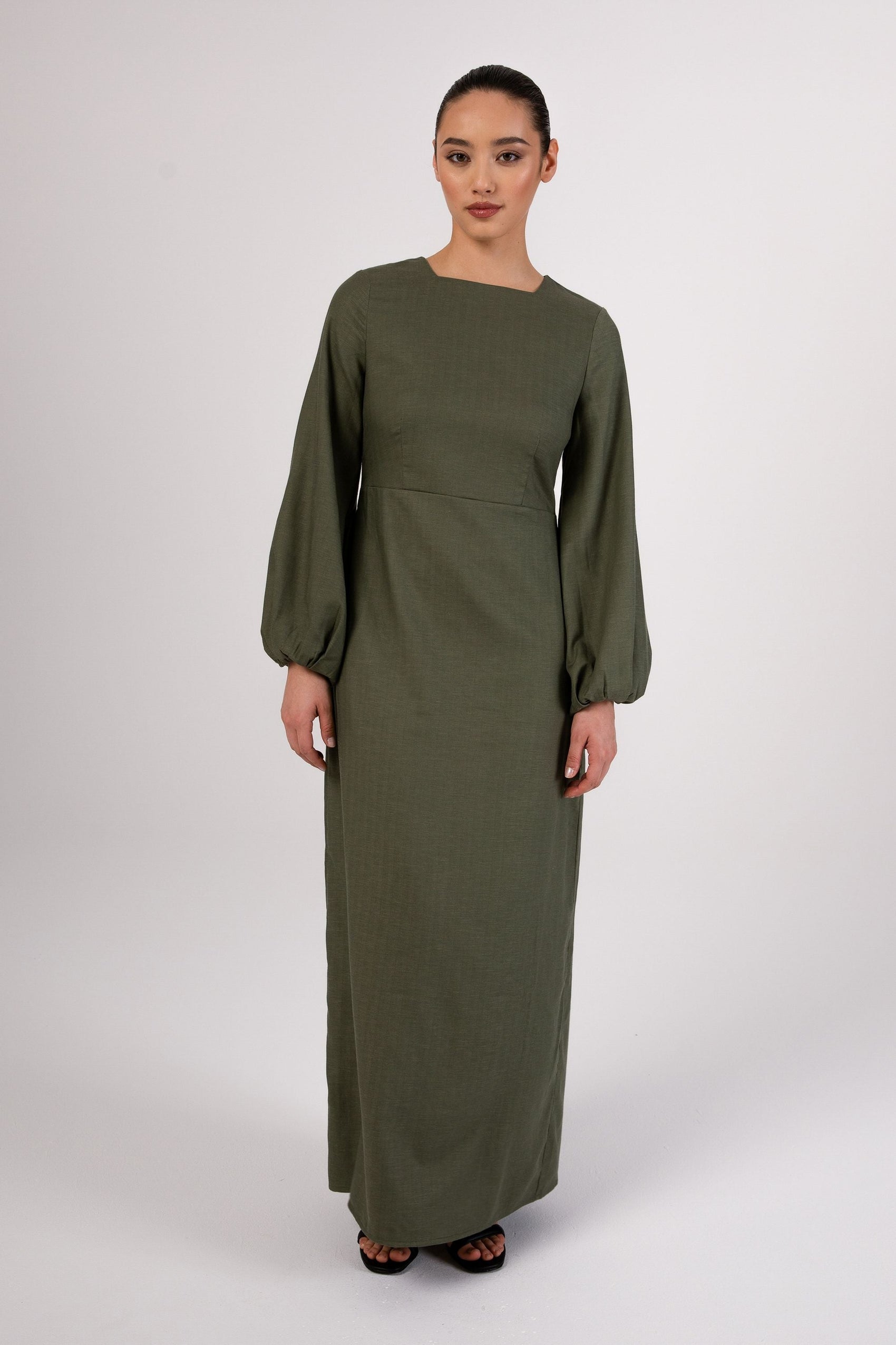 Farida Linen Maxi Dress - Loden Frost