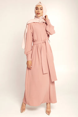 dusty rose maxi dress with sleeves