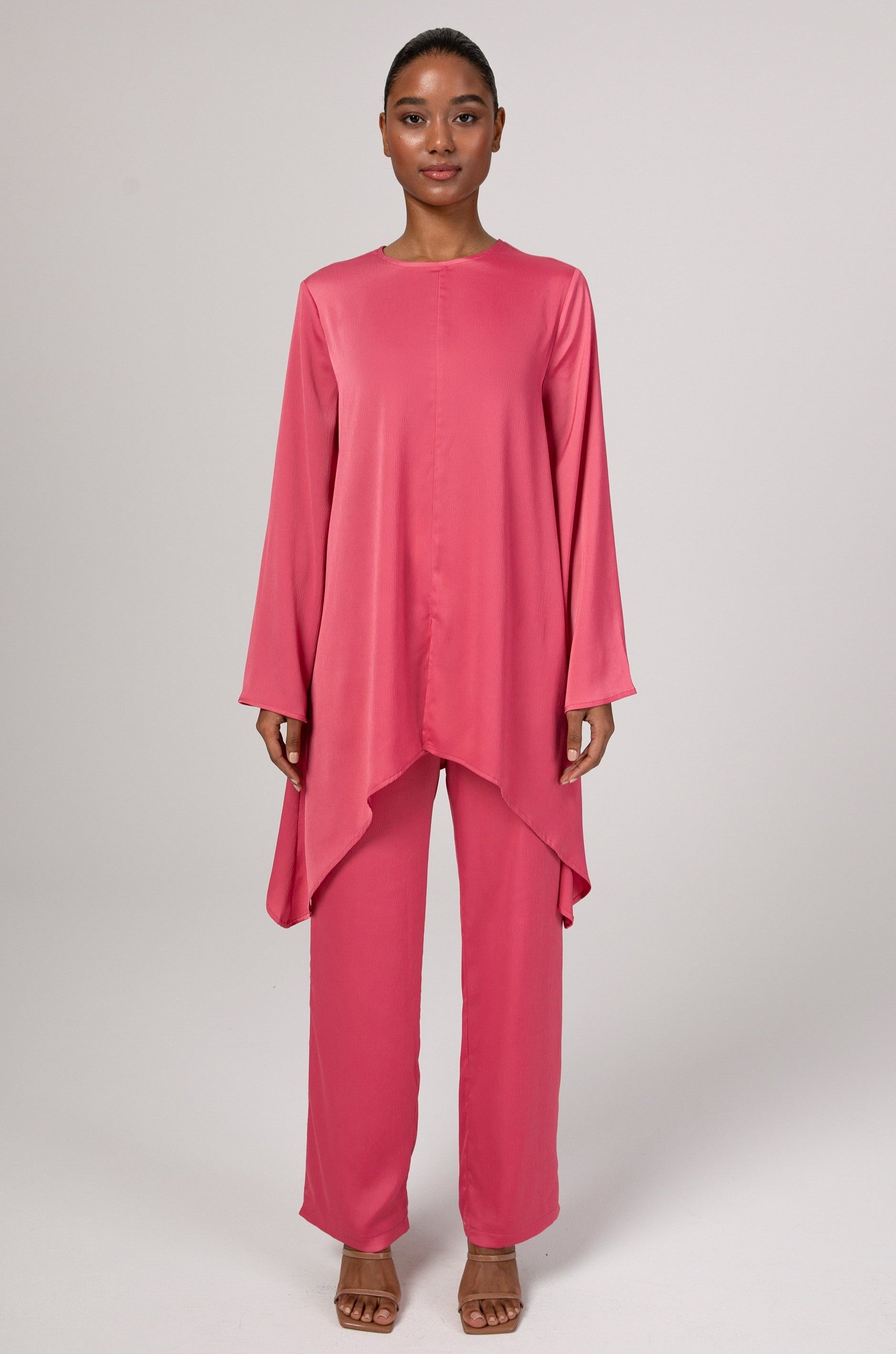 Image of Gaia Satin Straight Leg Trousers - Pink Yarrow