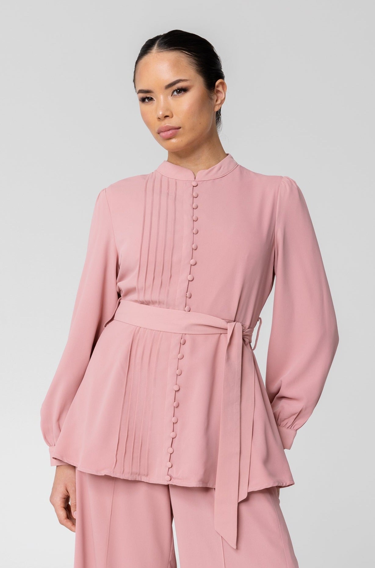 Image of Hena Button Front Pleat Top - Dusty Pink