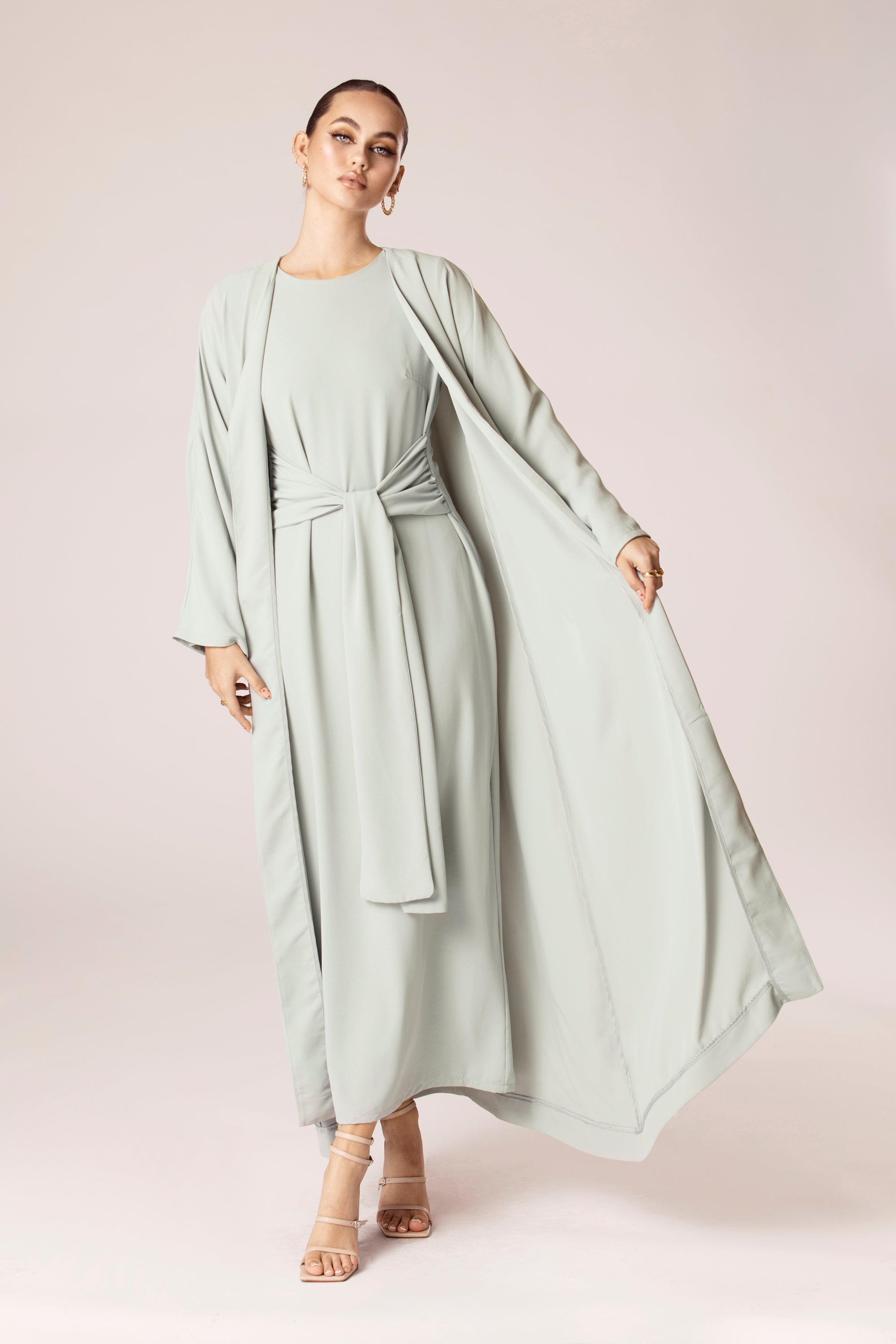 Angelina Open Abaya - Mint Green