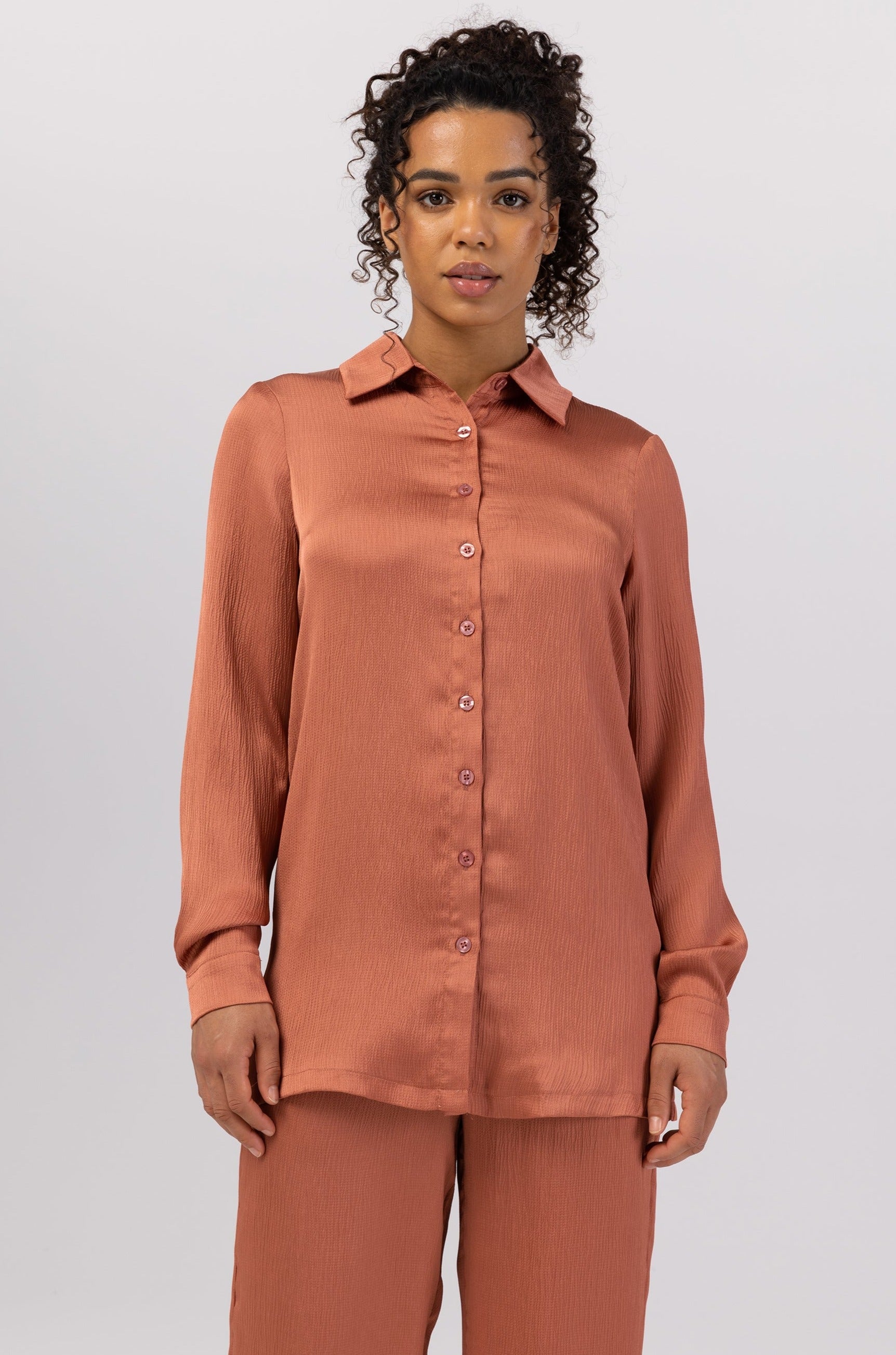 Image of Katia Textured Button Down Top - Terracotta