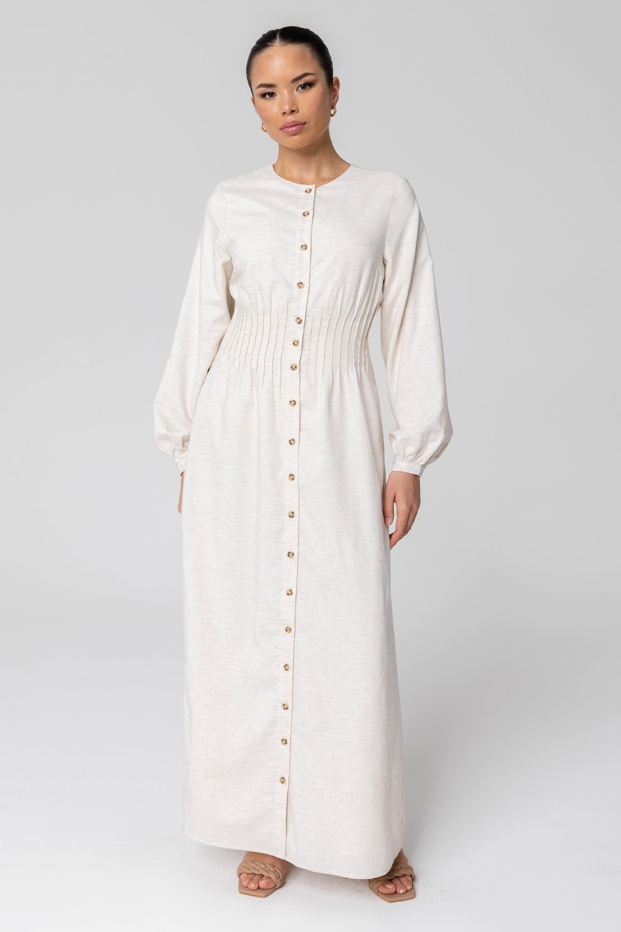 Image of Lila Linen Button Down Maxi Dress - Off White