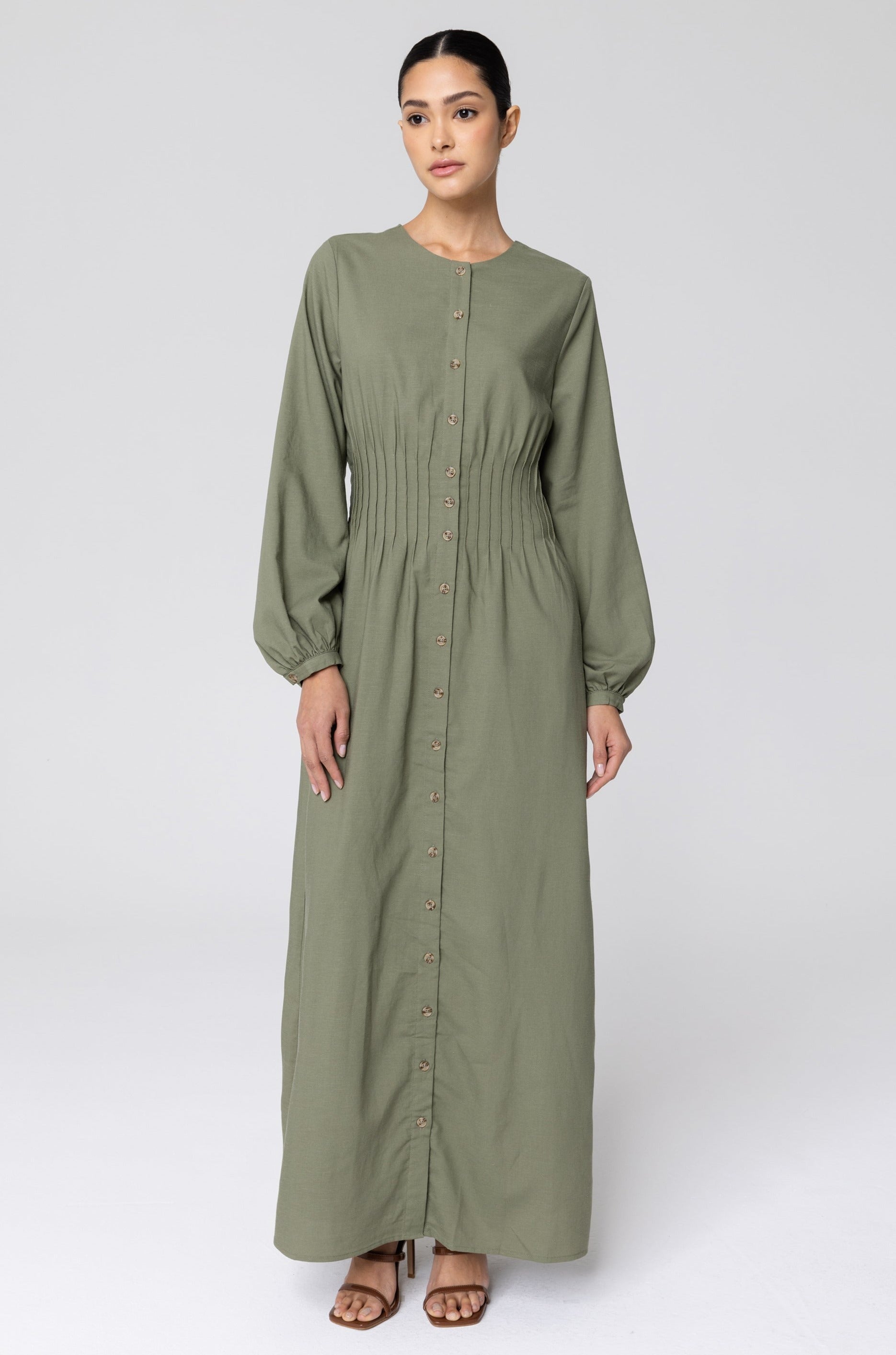 Image of Lila Linen Button Down Maxi Dress - Sage