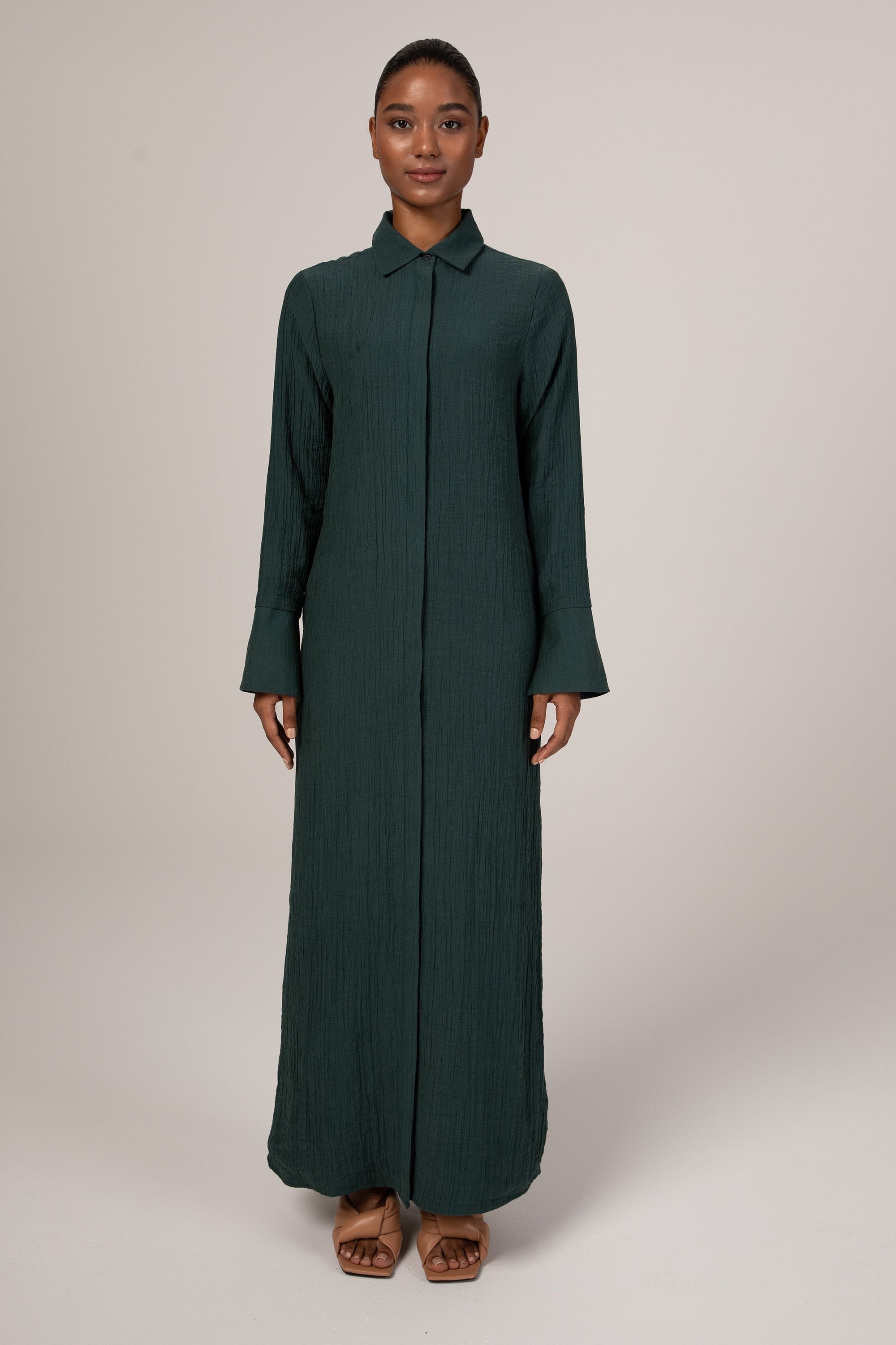 Image of Louiza Textured Button Down Maxi Dress - Deep Teal