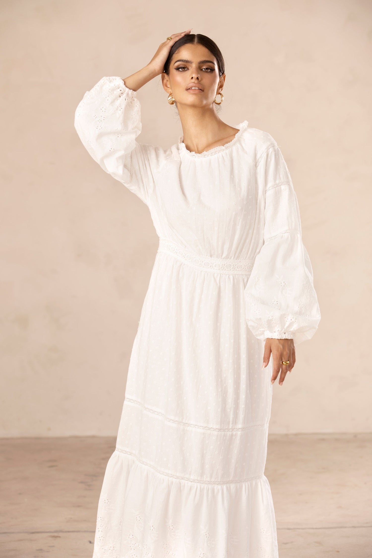 Madelyn White Cotton Eyelet Maxi Dress