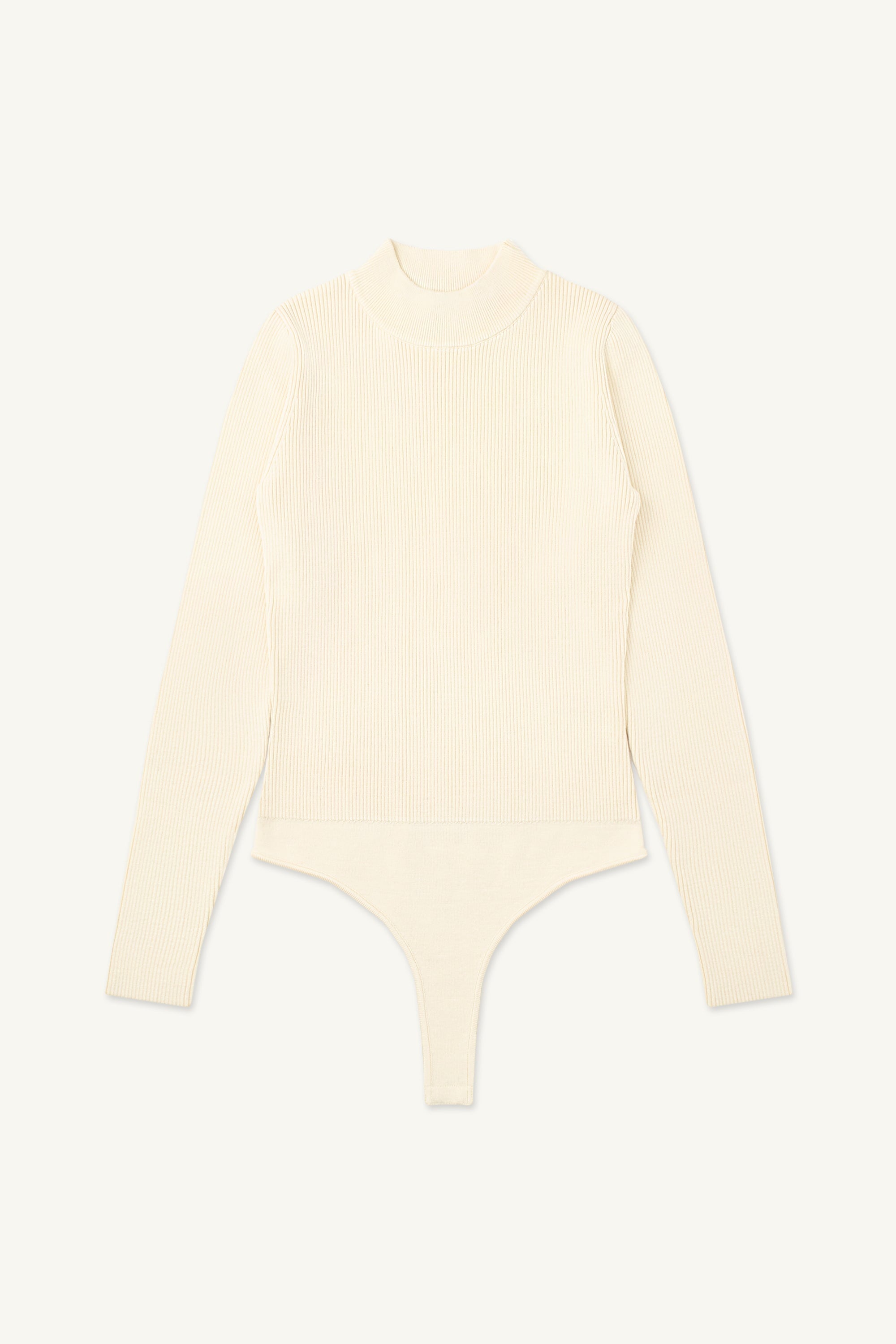 Image of Massa Ribbed Knit Thong Bodysuit - Oat Milk