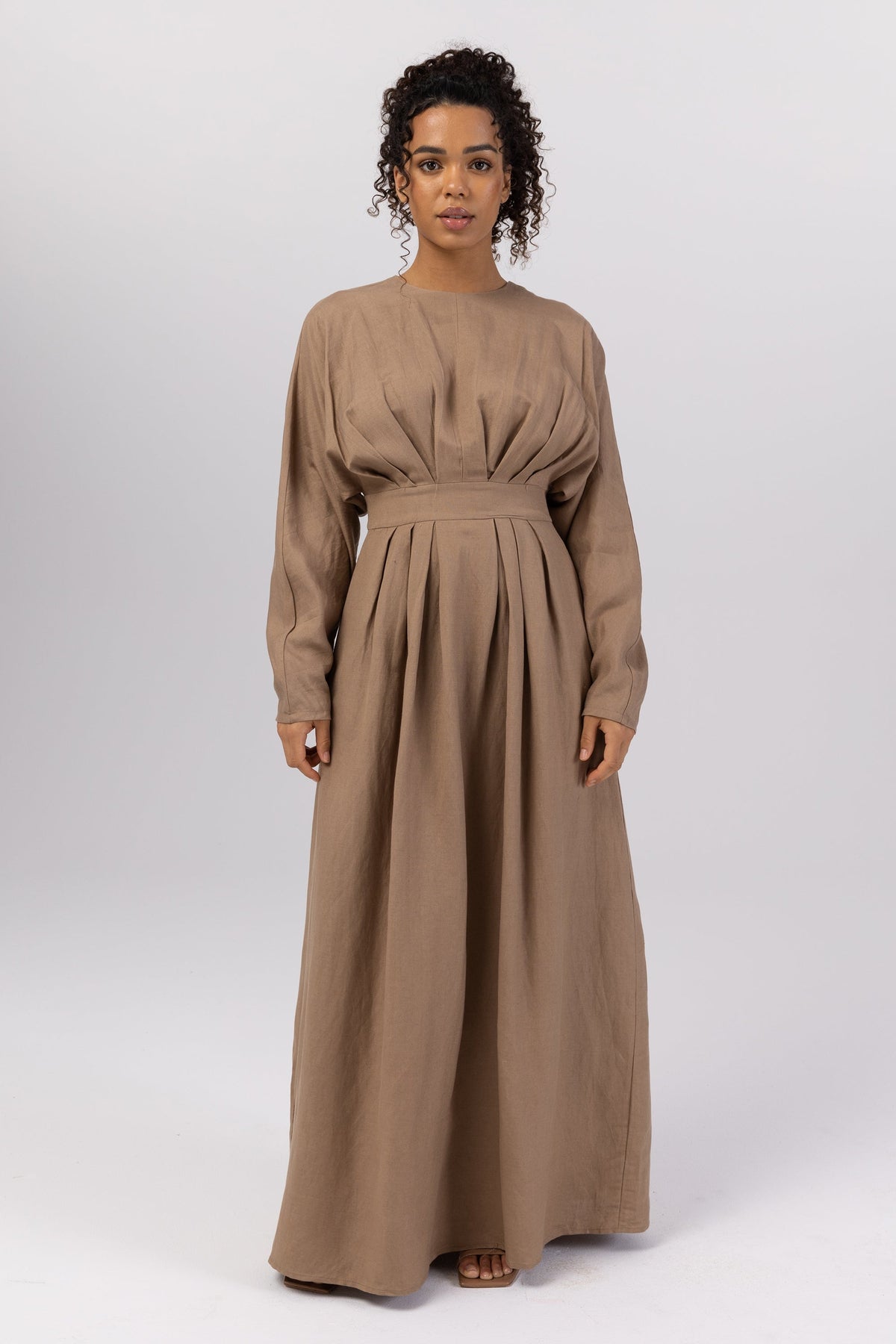 Manar Linen Kimono Sleeve Maxi Dress - Baked Clay