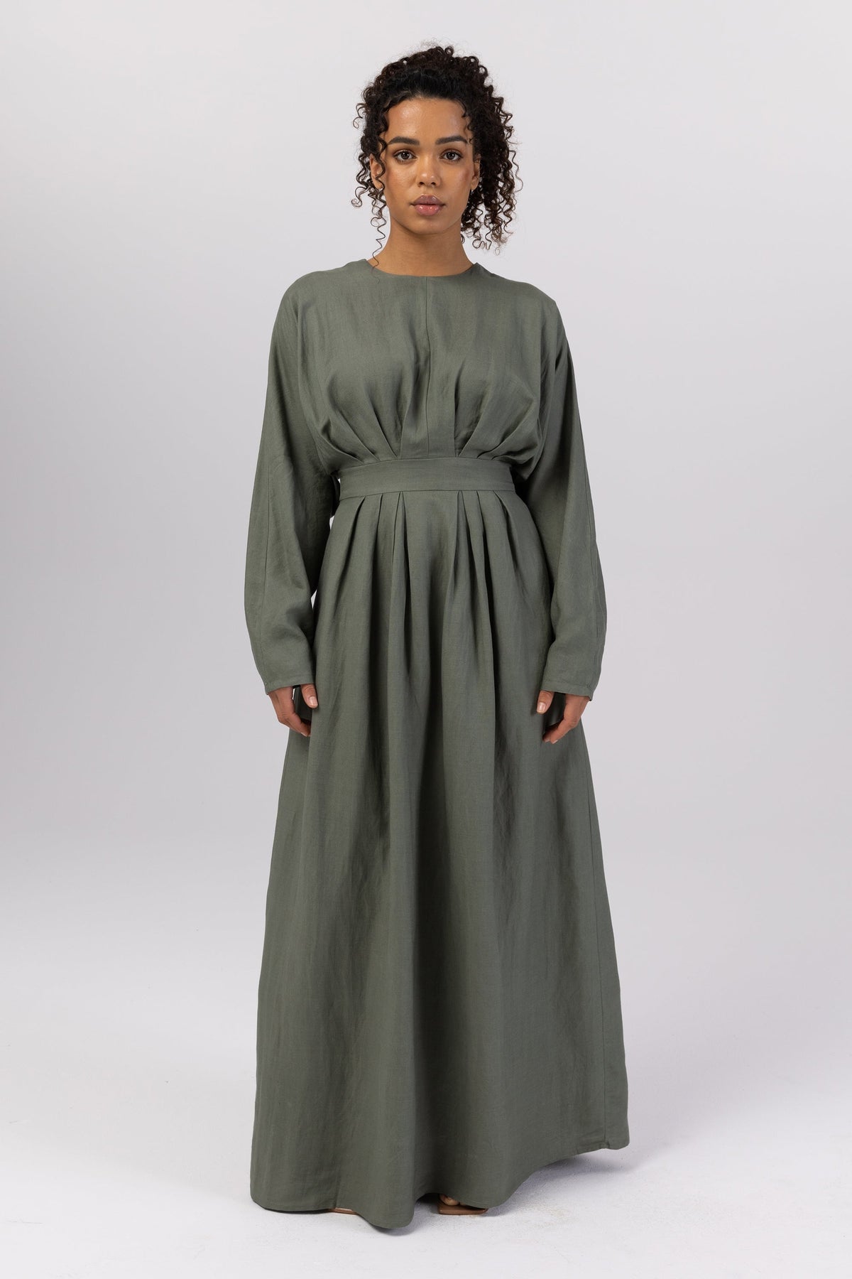 Long White Sackcloth Linen Dress NOMAD With Raw Hems and Side