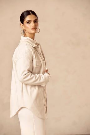 Oversized Button Down Shacket - White Sand