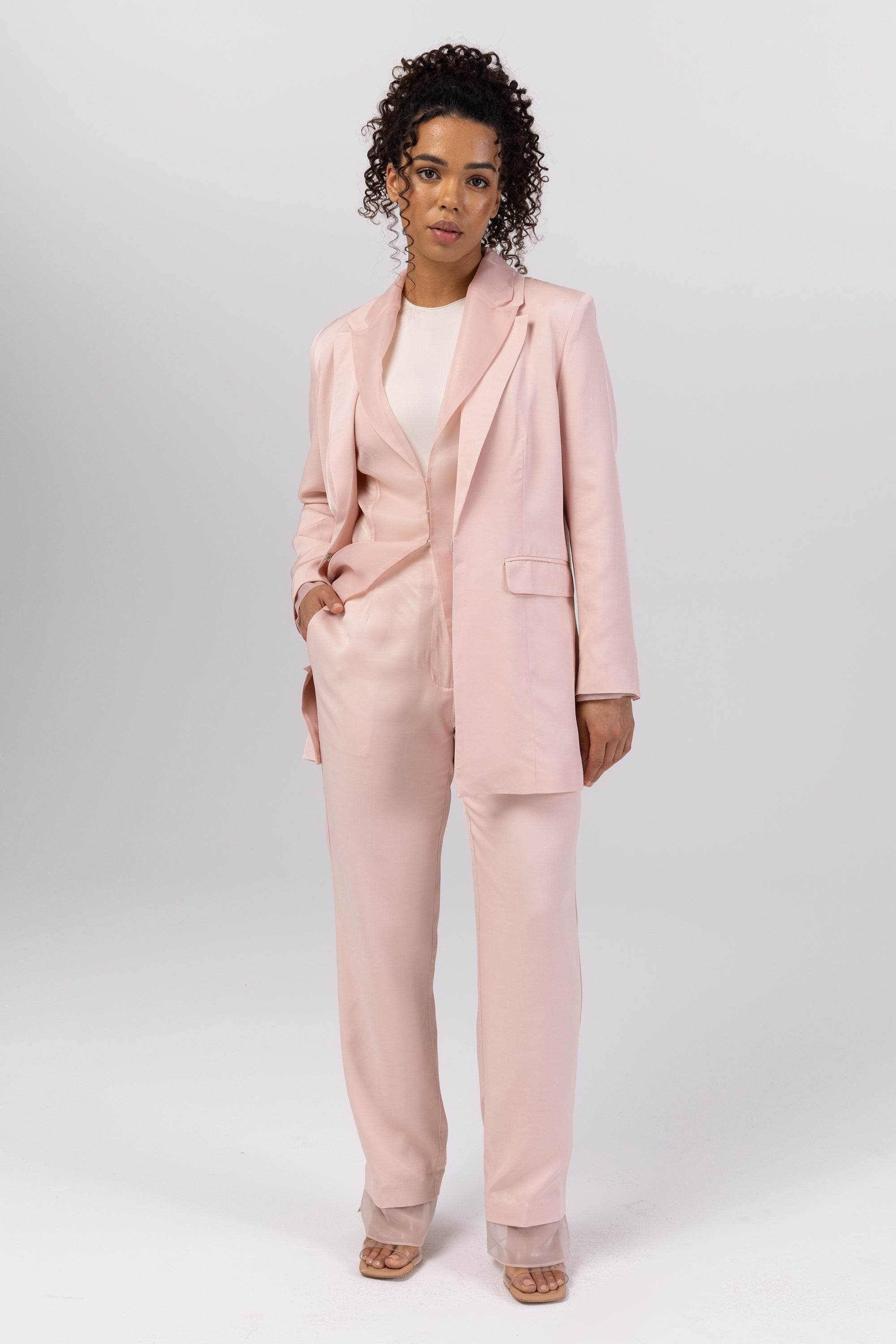 Image of Rayan Organza Trim Trousers - Sepia Rose