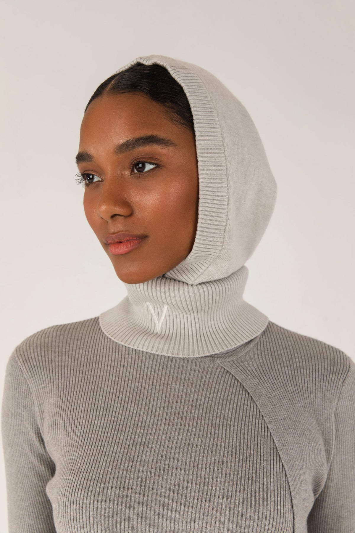 Weekday Disa knit balaclava hood in dusty teal