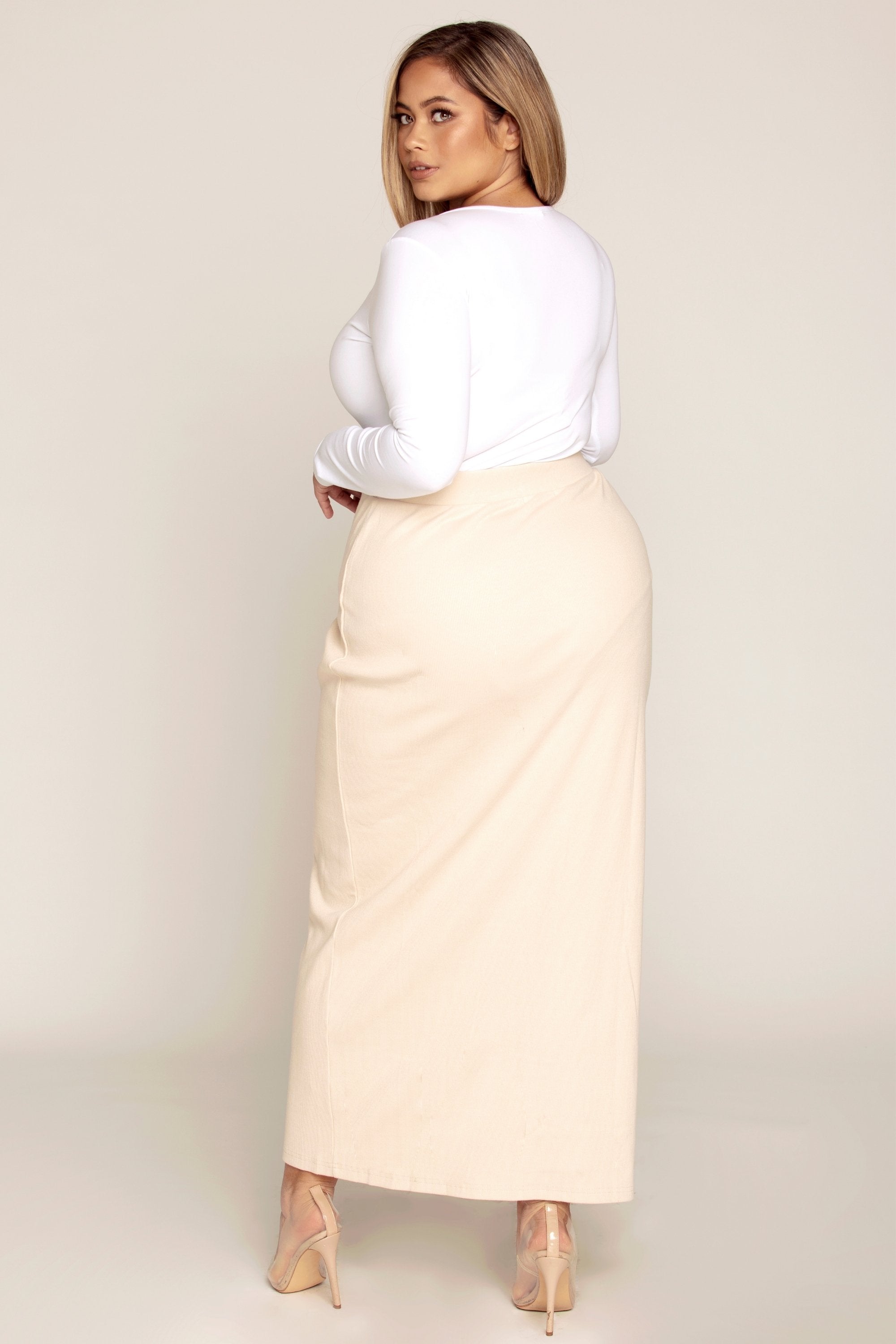 Ribbed Maxi Skirt Cream Maxi Skirts Veiled Collection