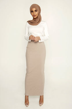 grey ribbed maxi skirt