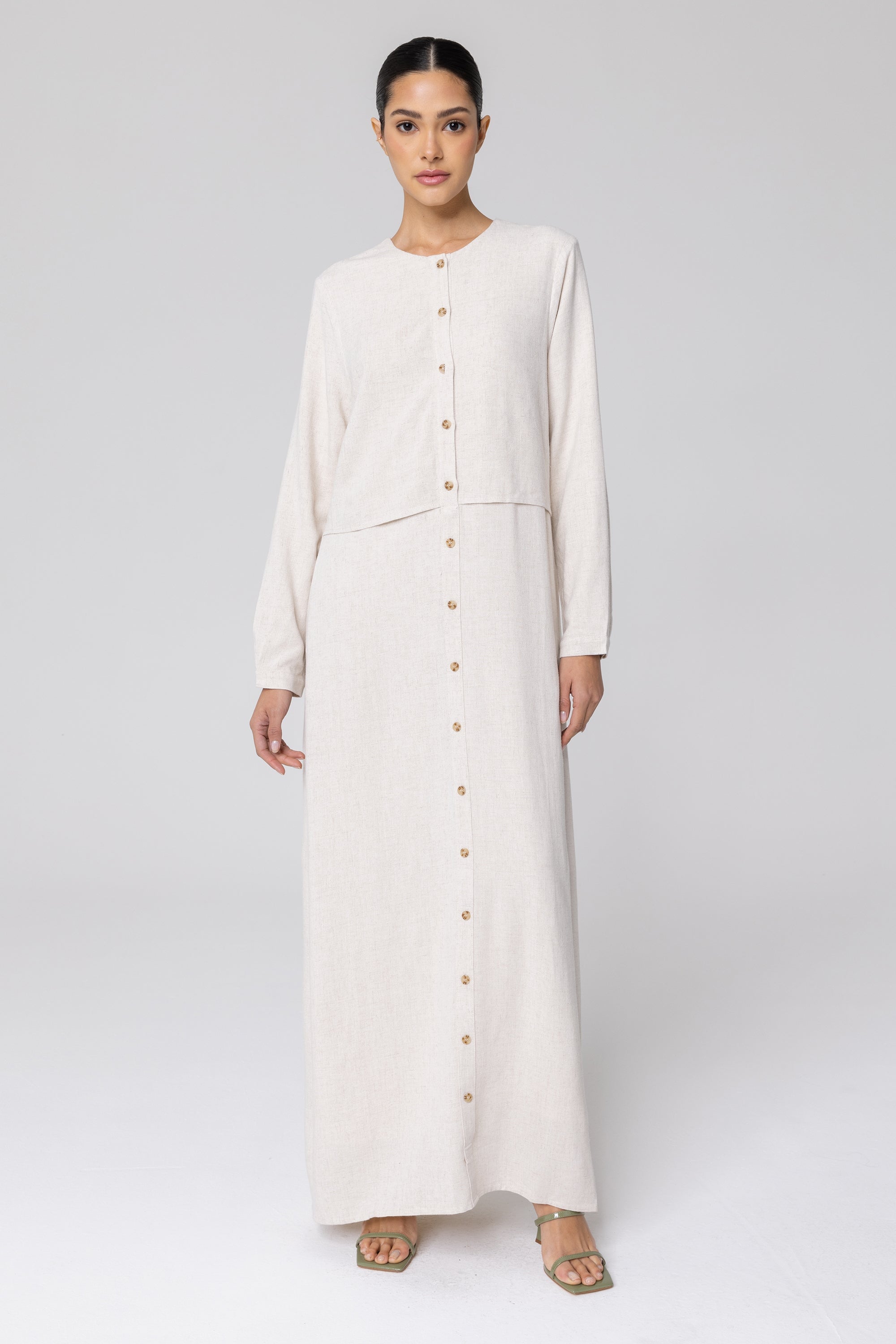 Image of Sabah Cotton Linen Overlay Maxi Shirt Dress - Off White