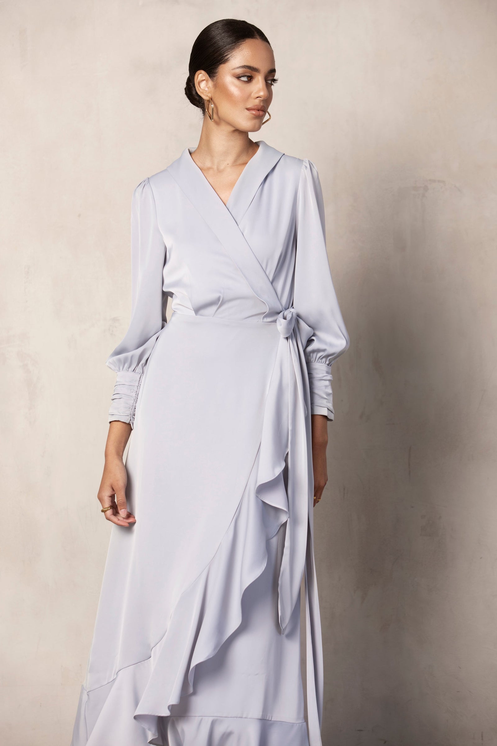 Shereen Wrap Front Satin Maxi Dress - Opal