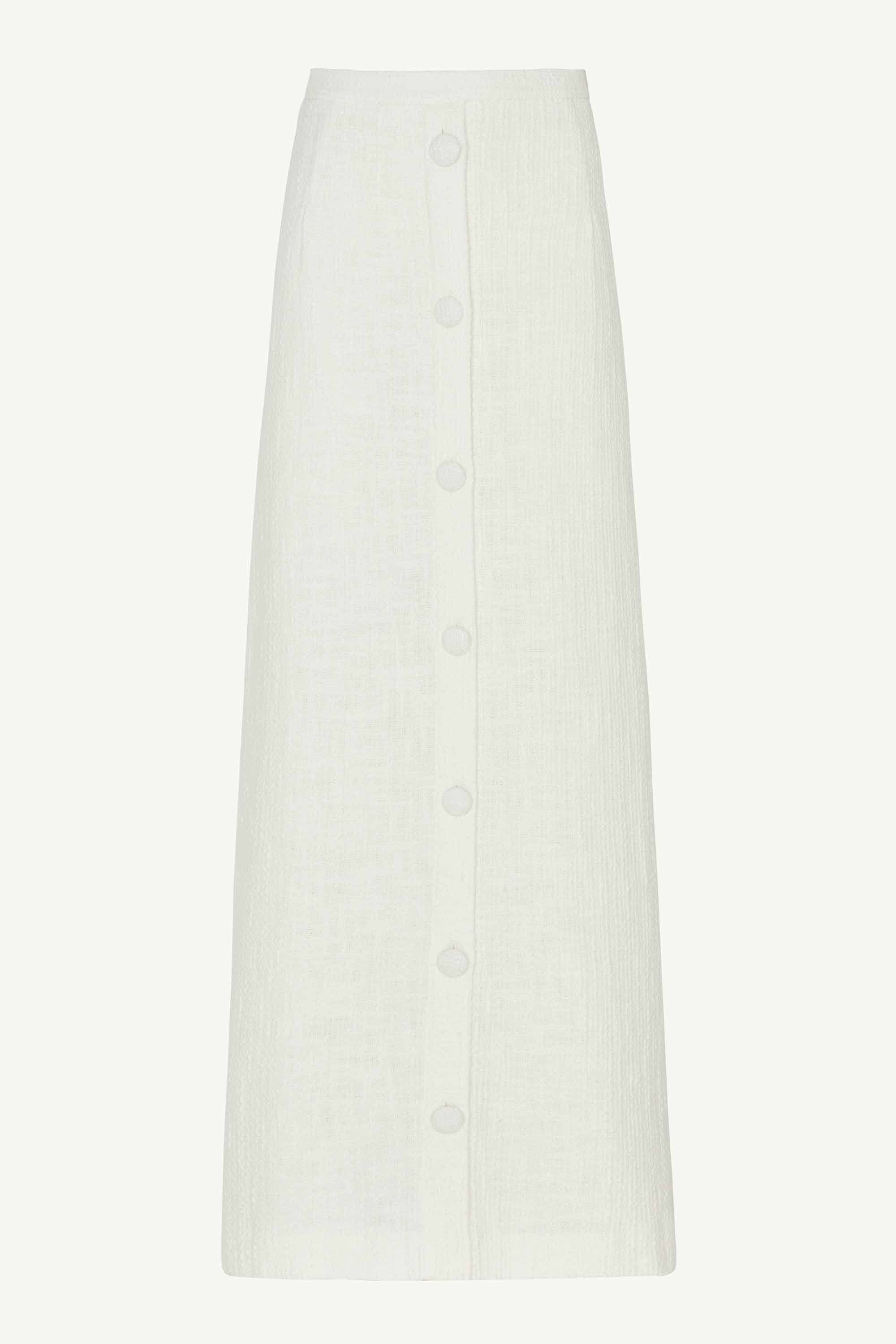 Image of Sophia Tweed Button Front Maxi Skirt - Pearl