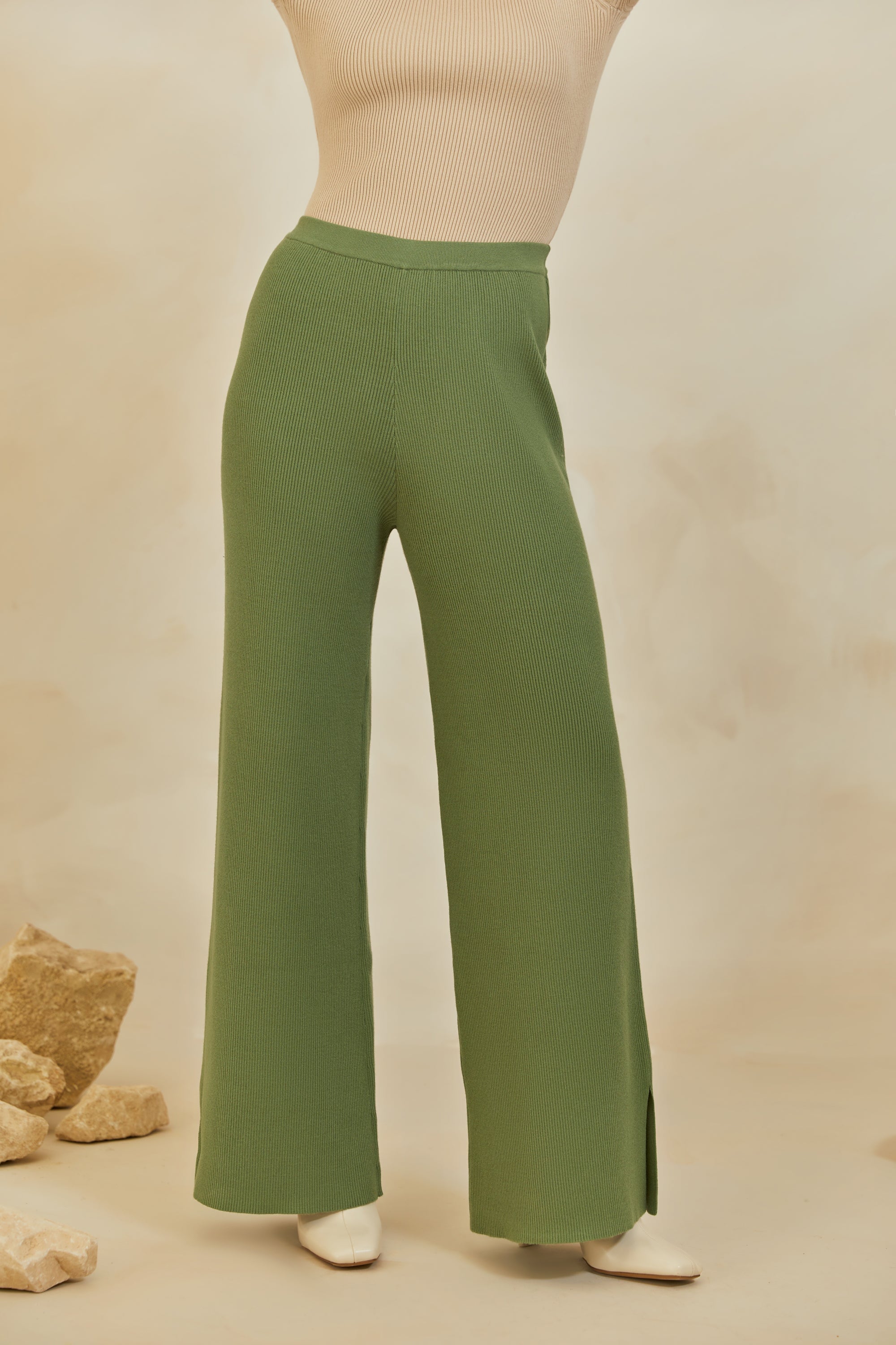 Knit High-Waist Salana Wide Leg Pant - Midnight Green