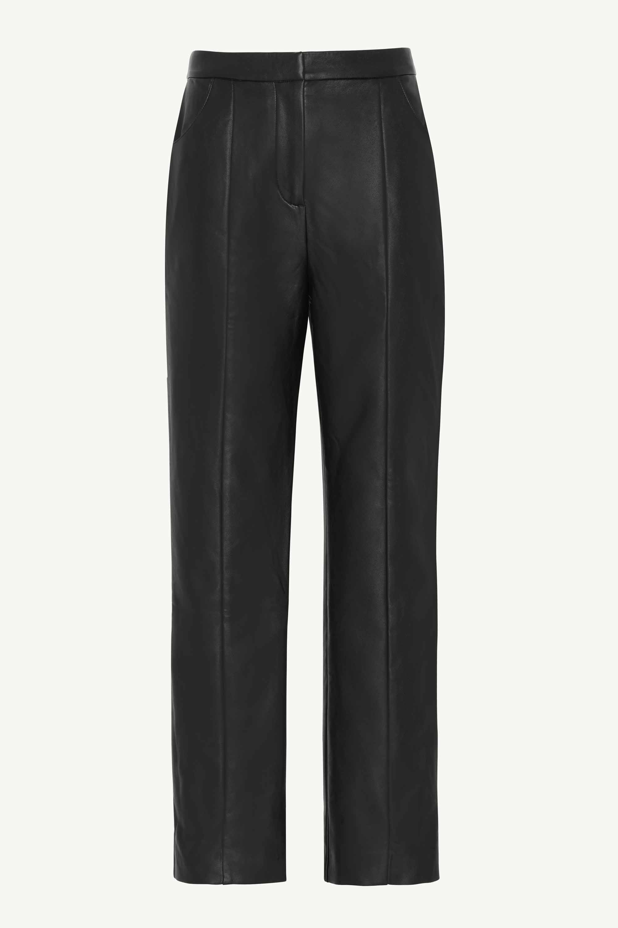 Image of Vegan Leather Straight Leg Trousers - Black