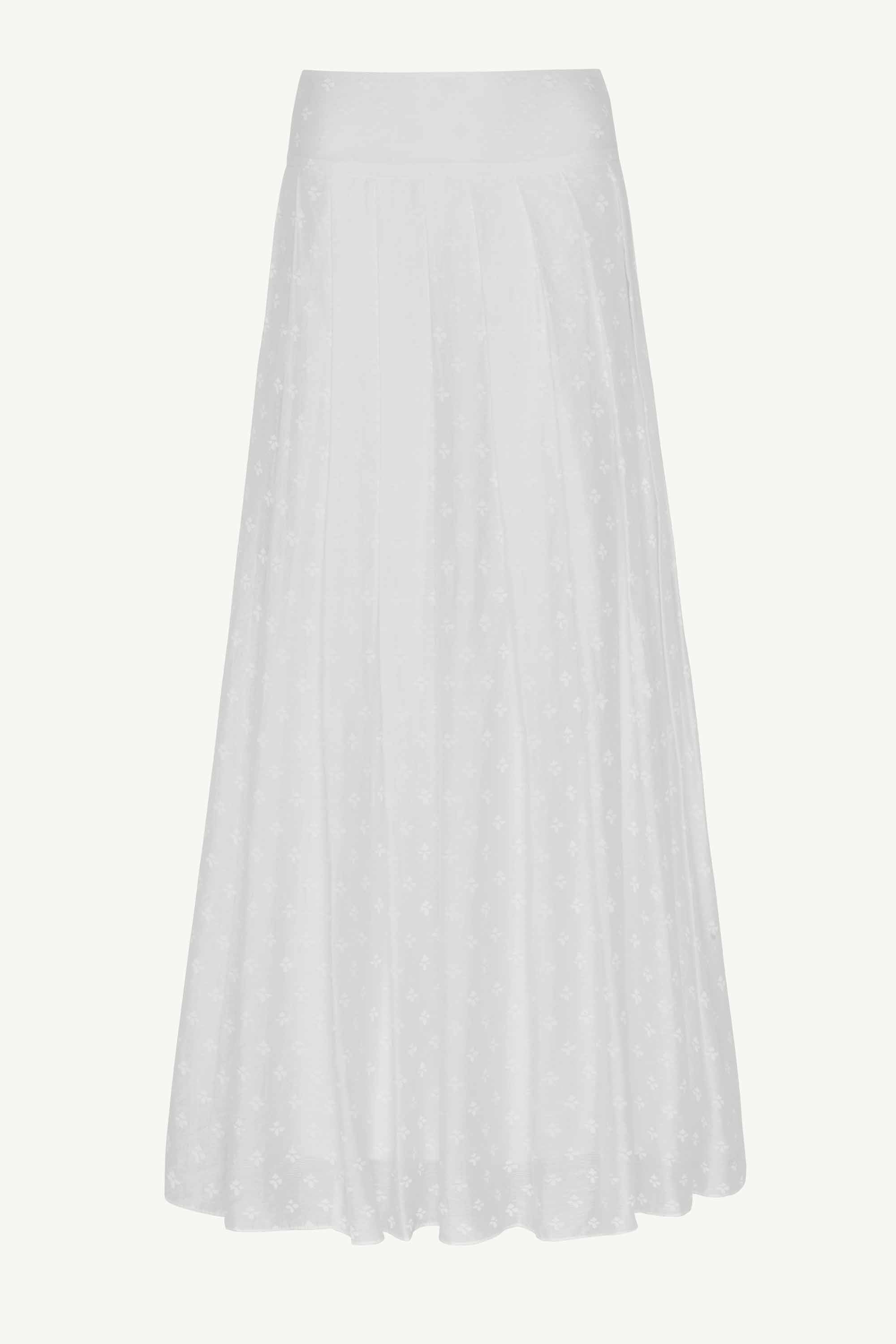 Image of Yasmine Monochrome Floral Pleated Maxi Skirt - Off White