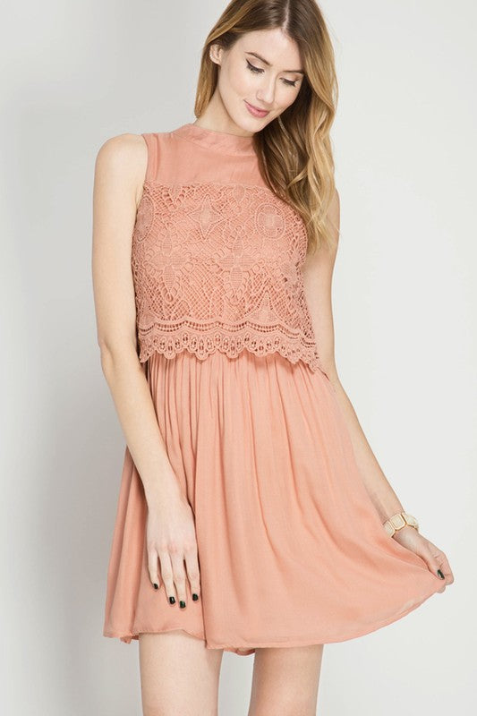She and Sky Lace Overlay Skater Dress