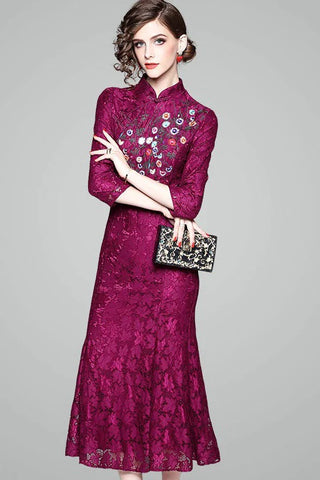 Purple Lace Qipao Dress