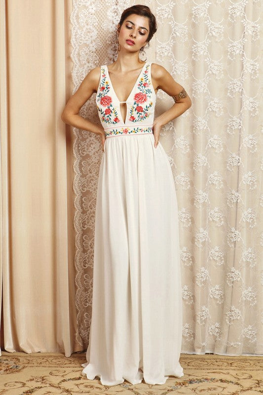 embroidered white maxi dress