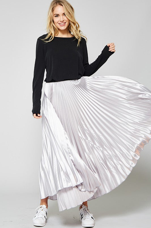 metallic pleated maxi skirt