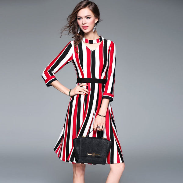 Stripe Dress W/ Cutout Detail - Dress Album