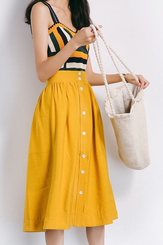 button down skirt yellow