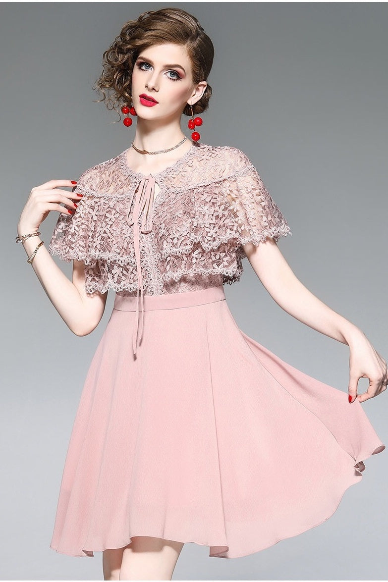 Layered Lace - Pink Lace Dress - Dress Album