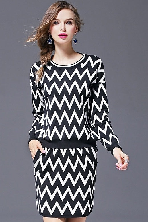 black and white zig zag dress