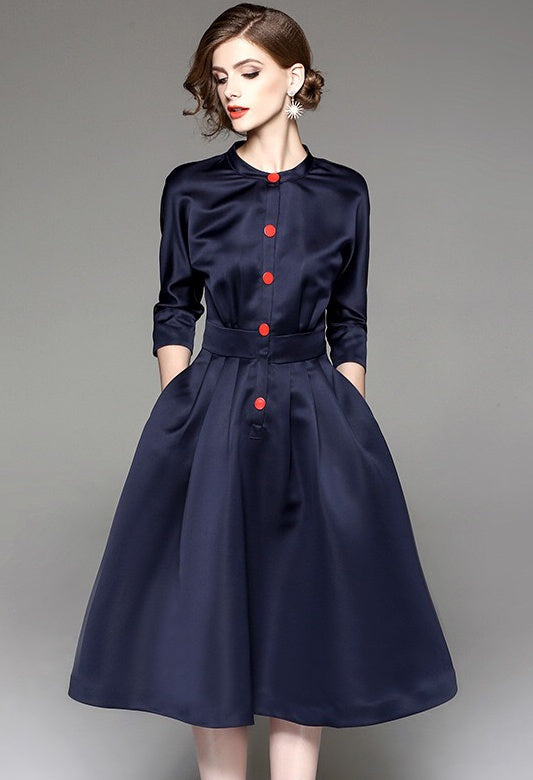 navy button dress