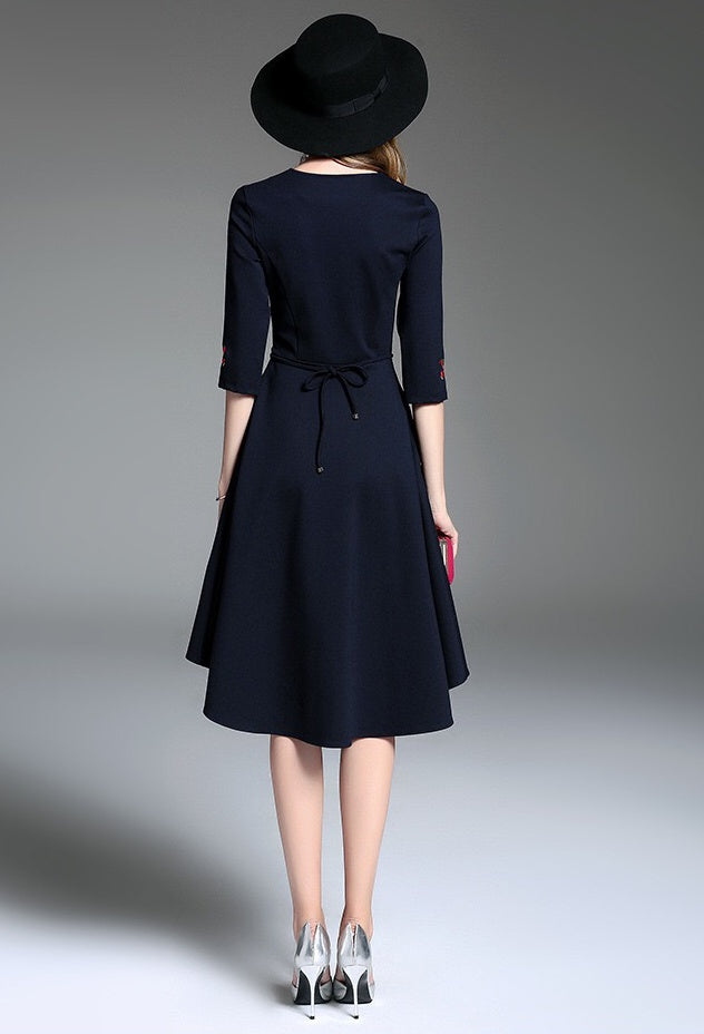 Khaki Midi Dress For Work With Plaid Color Block - Daytime Dress ...
