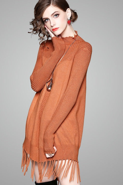 sweater dress with fringe