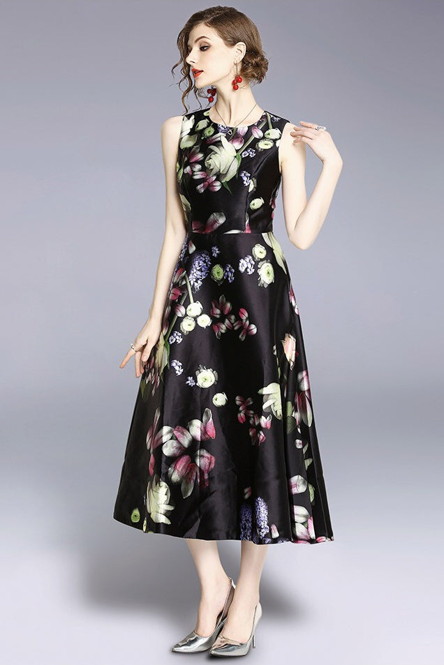 Two Color Flower Lace Dress - Dress Album