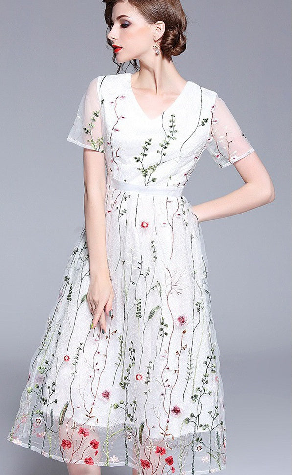white floral party dress