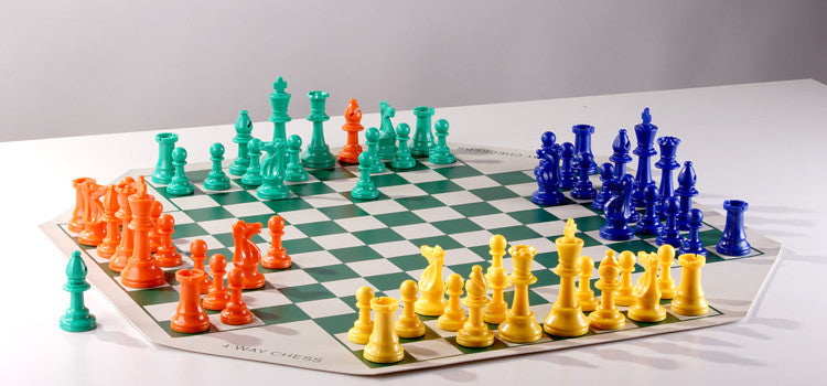  Three or Four Players Chess Set：A Leather Game Mat + 4 Packs of  Pieces (64 Pieces) + 1 Game Manual + A Drawstring Storage Bag. A Strategy  Chess Game for 2-4 Players : Toys & Games