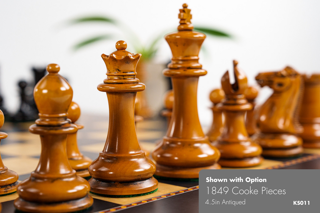 4.5" 1849 Cooke Chess Pieces - Antiqued and Ebony