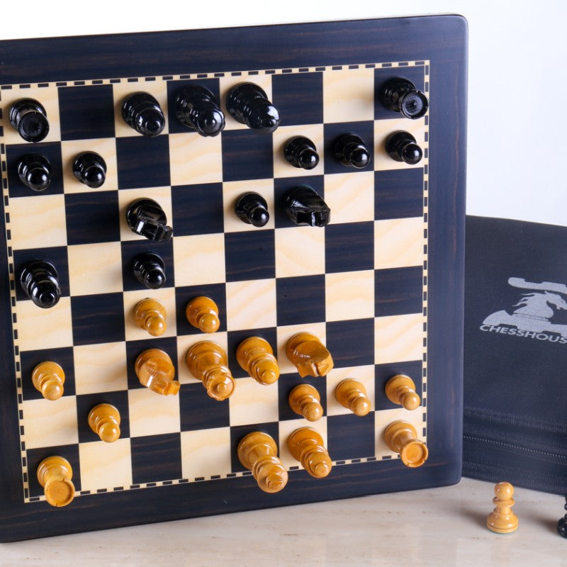 12 magnetic travel chess set in black and boxwood