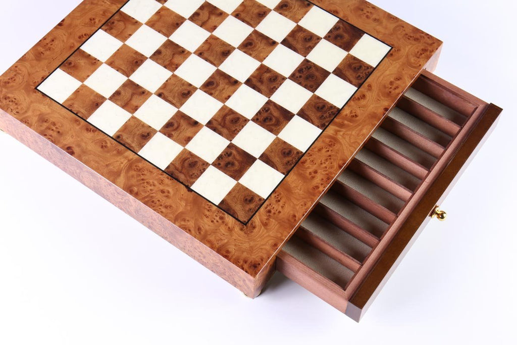 Elm and Briarwood Chess Board with Drawer Chess House