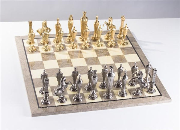 Large Metal Renaissance Chess Set On Grey Gloss Board – Chess House