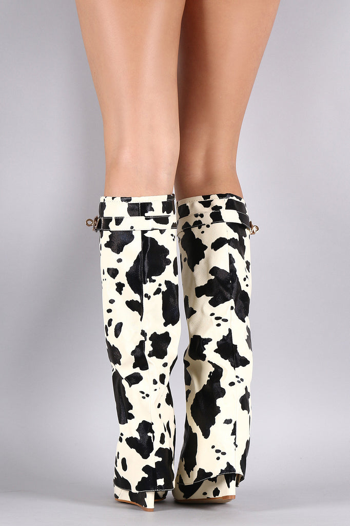 cow print thigh high boots