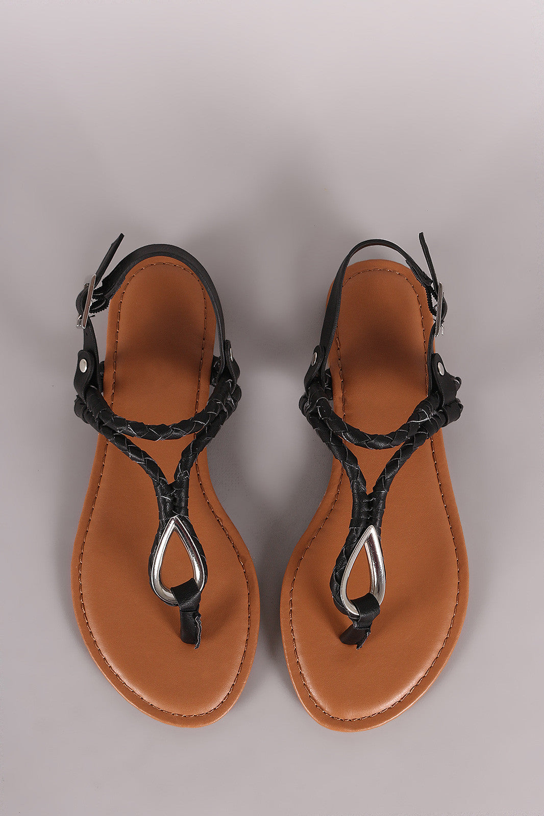 revival - braided leather flat sandal - metalic green