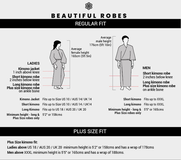 Sizing Chart, Kimonos, Kimono Robes