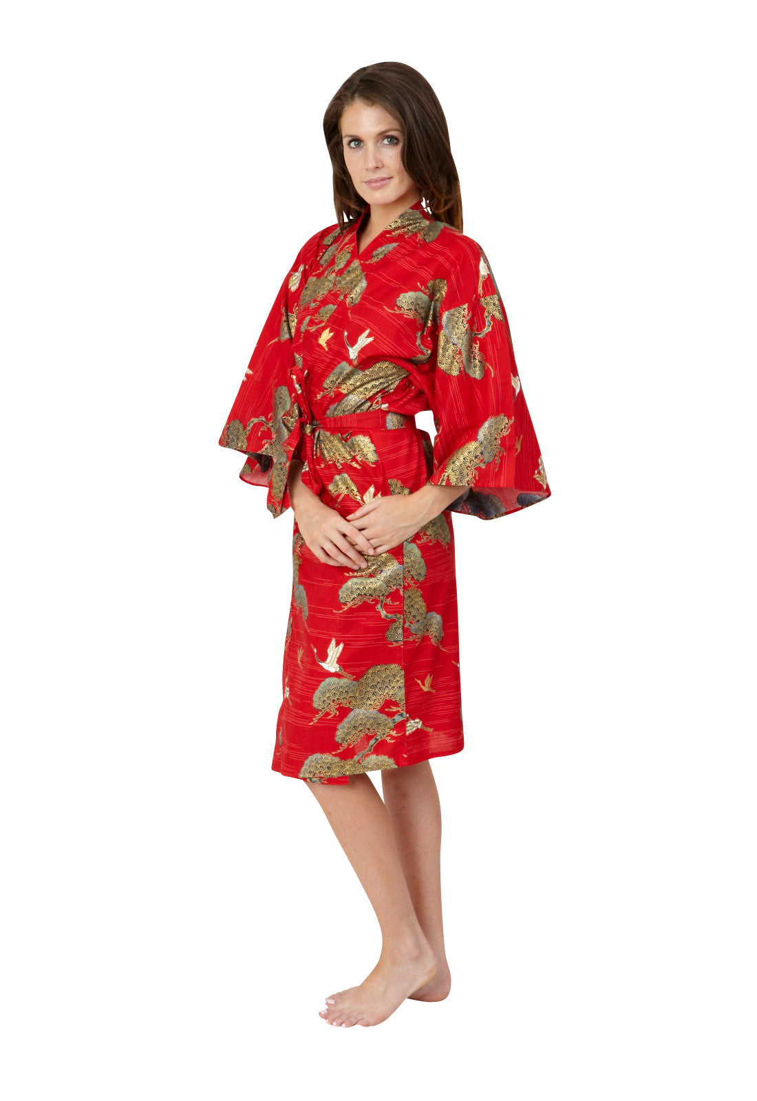 Download Pines & Cranes Womens Short Cotton Kimono - Beautiful ...